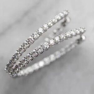 Silver Oval Crystal Hoop Earrings